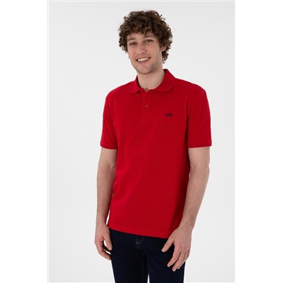 Erkek Regular Fit Polo Yaka Kırmızı Basic Tişört