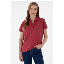 Kadın Vişne Basic Polo Yaka Tişört
