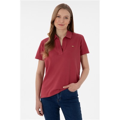 Kadın Vişne Basic Polo Yaka Tişört