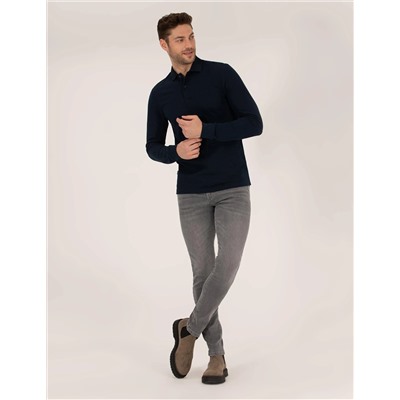 Lacivert Slim Fit Basic Sweatshirt