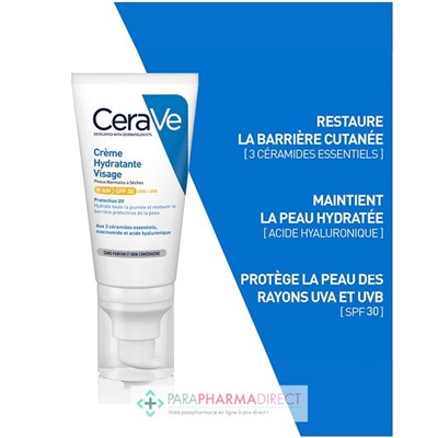 Cerave Crème Hydratante Visage SPF30 - Peaux Normales à Sèches 52ml