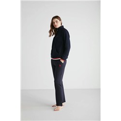 U.S. Polo Assn. Kadın %100 Pamuklu Polarlı Lacivert Düz Paça Polar-Eşofman Altı 2'li Pijama Takımı 26948