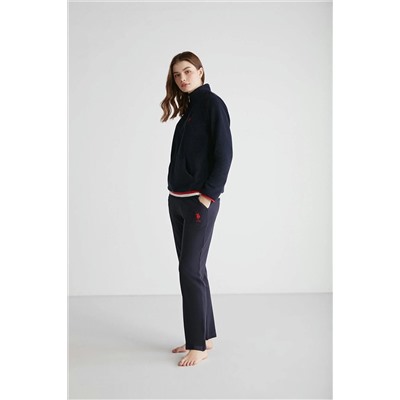 U.S. Polo Assn. Kadın %100 Pamuklu Polarlı Lacivert Düz Paça Polar-Eşofman Altı 2'li Pijama Takımı 26948