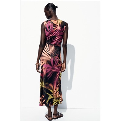 PRINTED MIDI DRESS WITH APPLIQUÉ