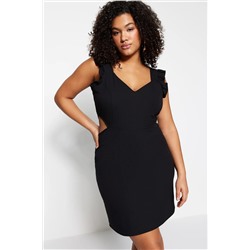 Siyah Cut Out Detaylı Askılı Dokuma Elbise TBBSS23AH00026