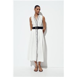 CONTRAST TRIM POPLIN MIDI DRESS