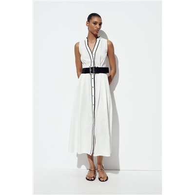 CONTRAST TRIM POPLIN MIDI DRESS
