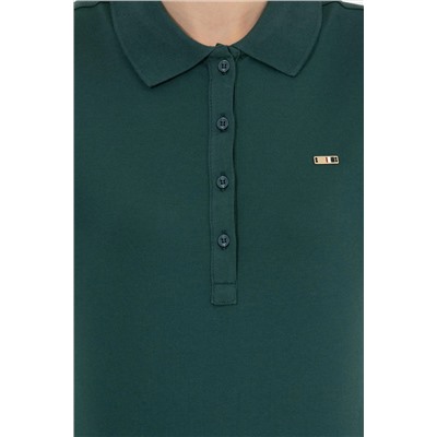 Kadın Yeşil Basic Polo Yaka Sweatshirt