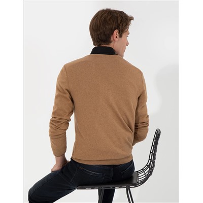 Camel Melanj Slim Fit V Yaka Basic Triko Kazak
