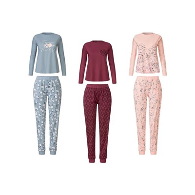 esmara® Damen Pyjama lang, aus reiner Baumwolle