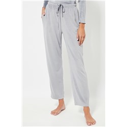 Pantalón recto de pijama de terciopelo cintura alta - Gris claro