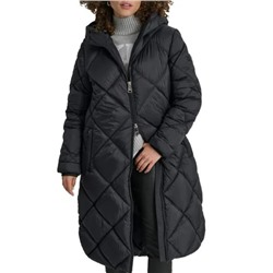 DKNY Missy Diamond Quilted Longline Puffer Coat