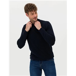 Lacivert Slim Fit Yarım Balıkçı Basic Triko Kazak