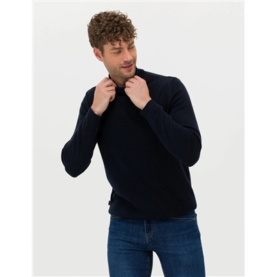Lacivert Slim Fit Yarım Balıkçı Basic Triko Kazak