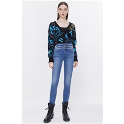 Cárdigan de lana y alpaca Negro y turquesa