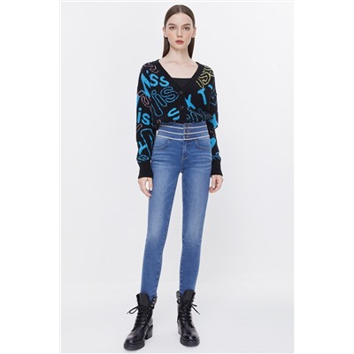 Cárdigan de lana y alpaca Negro y turquesa