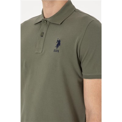 Erkek Slim Fit Polo Yaka Koyu Haki Basic Tişört