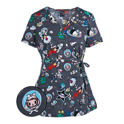 koi Scrubs tokidoki Space Mock Wrap Print Top