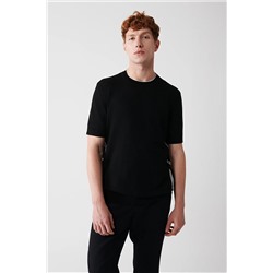 Avva, Erkek Siyah Bisiklet Yaka Çizgili Rayon Triko T-shirt A32y5195