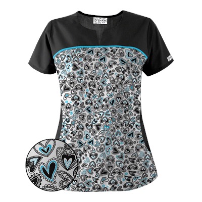 UA Change Of Heart Black Print Scrub Top