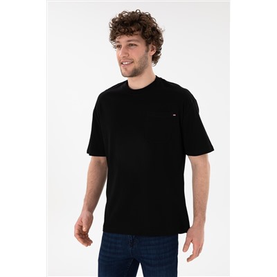 Erkek Comfort Fit Bisiklet Yaka Siyah Tişört