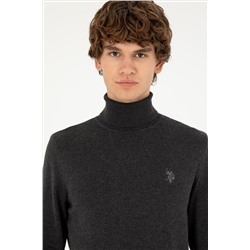 Erkek Slim Fit Boğazlı Yaka Antrasit Melanj Basic Kazak