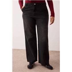 Antrasit Yüksek Bel Geniş Paça Büyük Beden Wide Leg Jeans TBBSS24CJ00048