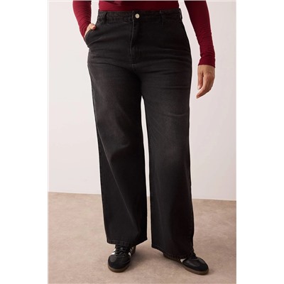 Antrasit Yüksek Bel Geniş Paça Büyük Beden Wide Leg Jeans TBBSS24CJ00048