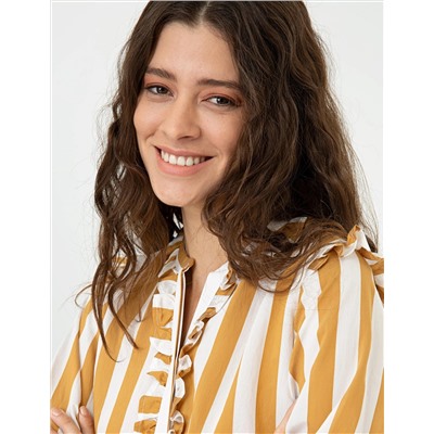 Sarı Çizgili Comfort Fit Uzun Kollu Gömlek