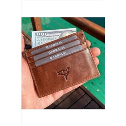 Garbalia, Unisex Kahverengi Madalyon Crazy Deri Slim Kartlık Cüzdan
