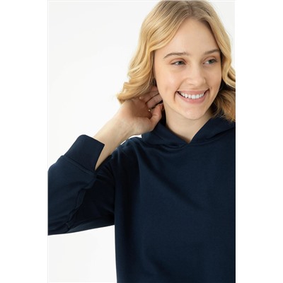 Kadın Lacivert Kapüşonlu Sweatshirt
