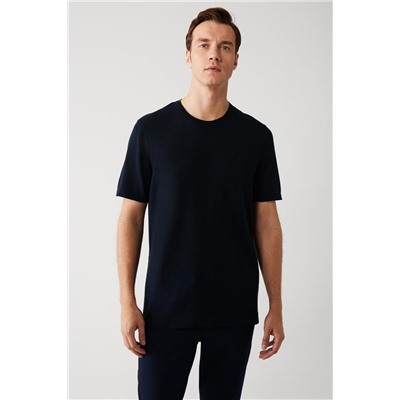 Lacivert Bisiklet Yaka Pamuklu Regular Fit Standart Kesim İnce Triko T-Shirt