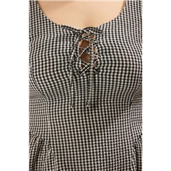Siyah Ekose/Pötikareli Mini Gofre Dokulu Dokuma Büyük Beden Elbise TBBSS25AH00187
