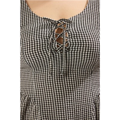 Siyah Ekose/Pötikareli Mini Gofre Dokulu Dokuma Büyük Beden Elbise TBBSS25AH00187