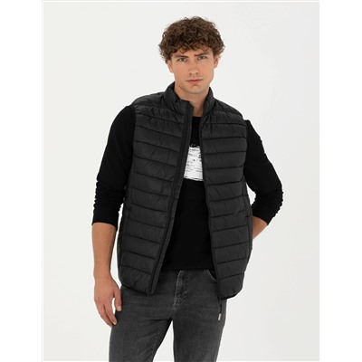 Siyah Slim Fit Kapitone Şişme Yelek
