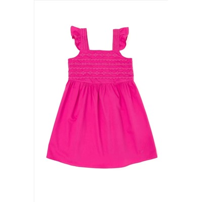 Kız Çocuk Pembe Kolsuz Dokuma Elbise