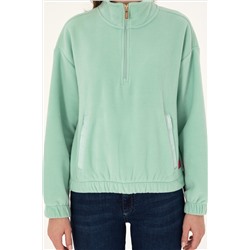 Kadın Su Yeşili Dik Yaka Fermuarlı Polar Sweatshirt