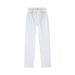 Vaquero boyfriend de tiro alto Blanco