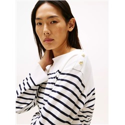 Gold-Button Stripe Long-Sleeve T-Shirt