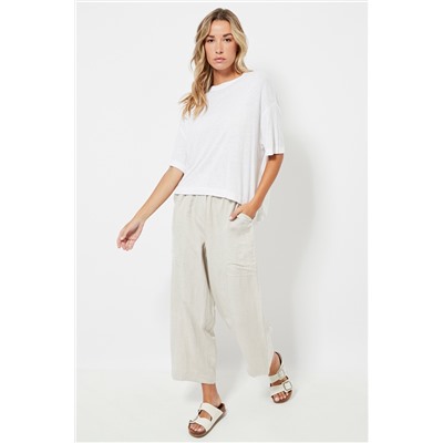 Pantalón 7/8 de lino - Beige
