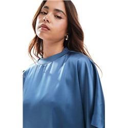 ASOS DESIGN satin oversized mini tshirt dress in steel blue