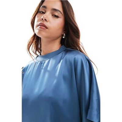 ASOS DESIGN satin oversized mini tshirt dress in steel blue
