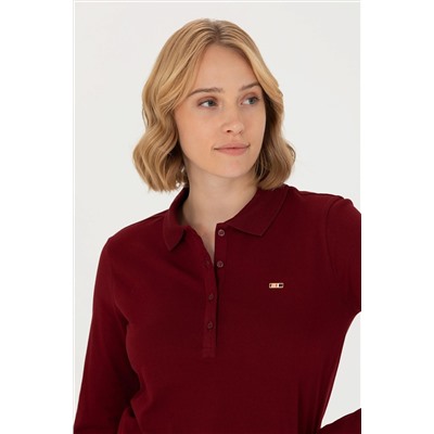 Kadın Bordo Basic Polo Yaka Sweatshirt