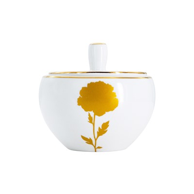 Сахарница, 9 см, 250 мл, фарфор F, белая, с золотистым кантом, Мак, Flowers, 60490