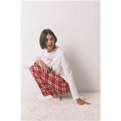 Pantalón largo franela estampado cuadros rojo