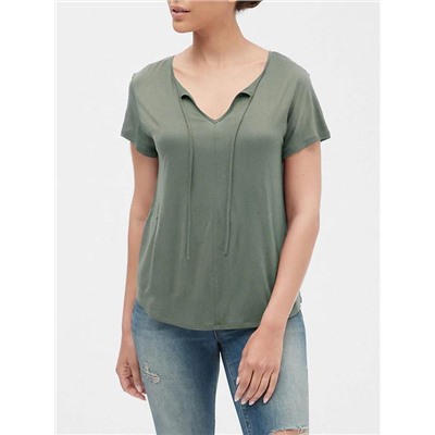 Luxe Jersey Tie-Neck T-Shirt