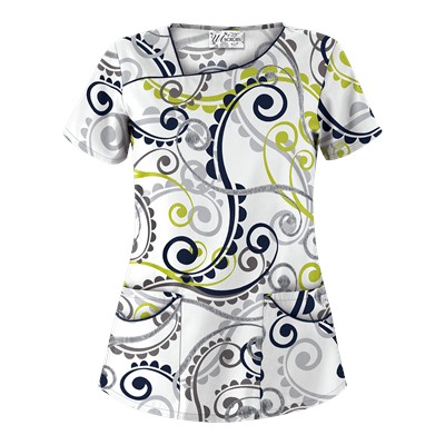 UA Cartwheels Giddy Green Asymmetrical Scrub Top