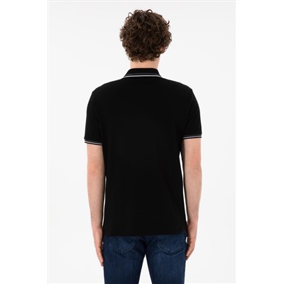 Erkek Regular Fit Polo Yaka Siyah Basic Tişört