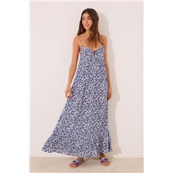 Vestido largo tirantes print azul flores