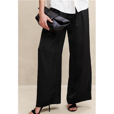 Silky Pleated Wide-Leg Pant